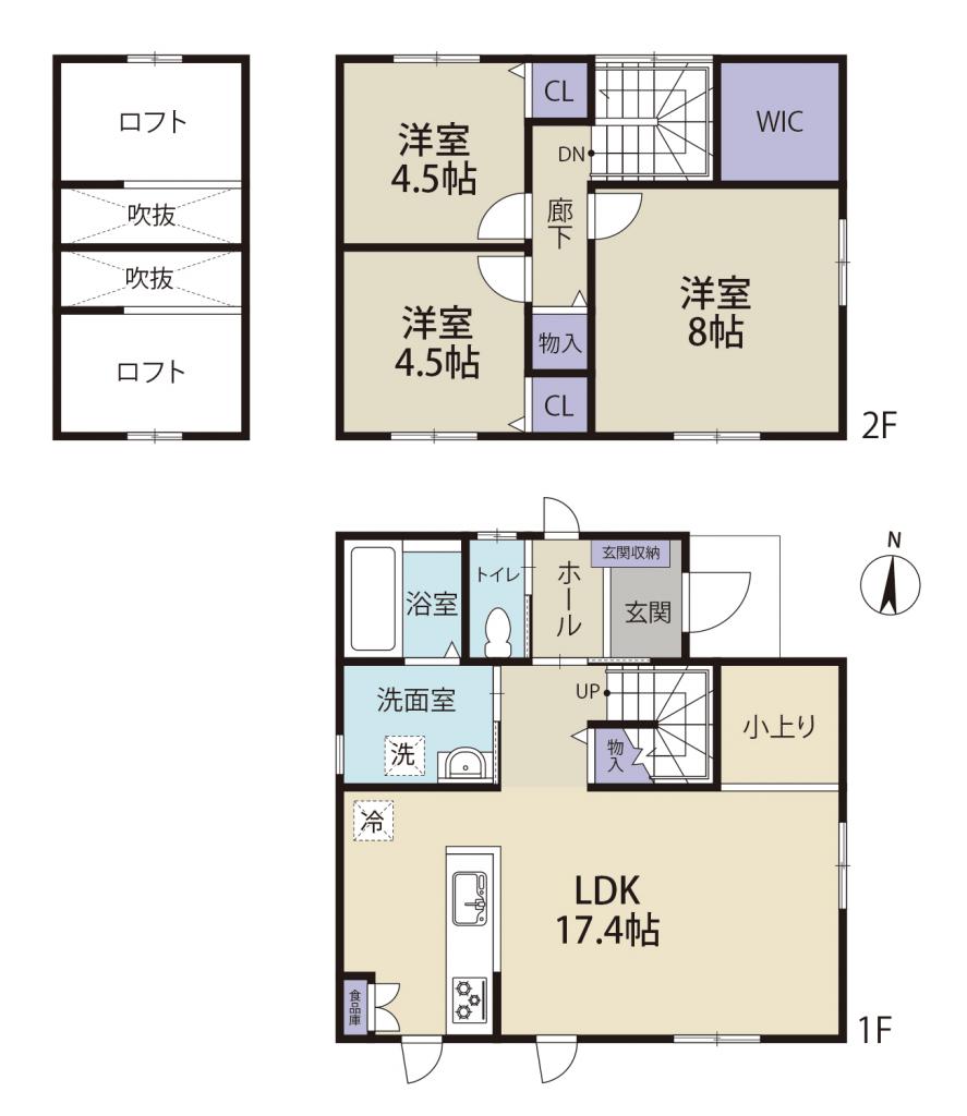 西１９条南3丁目　ロフトのある新築住宅　角地 間取り