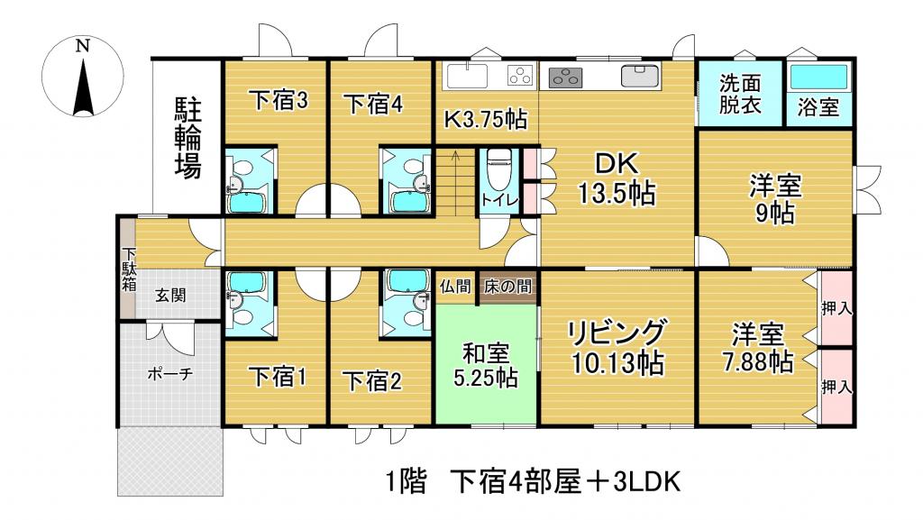 下宿ダノイ　収益付♪　築17年♪　西22南2＿売下宿  間取り