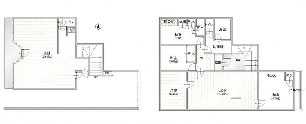 西5条南24丁目の店舗兼住宅　※5条通り沿い 間取り