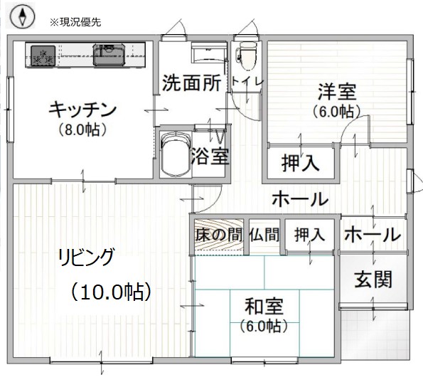 帯広市西25条南2丁目23-6　売家　南向き平家 ♫  間取り