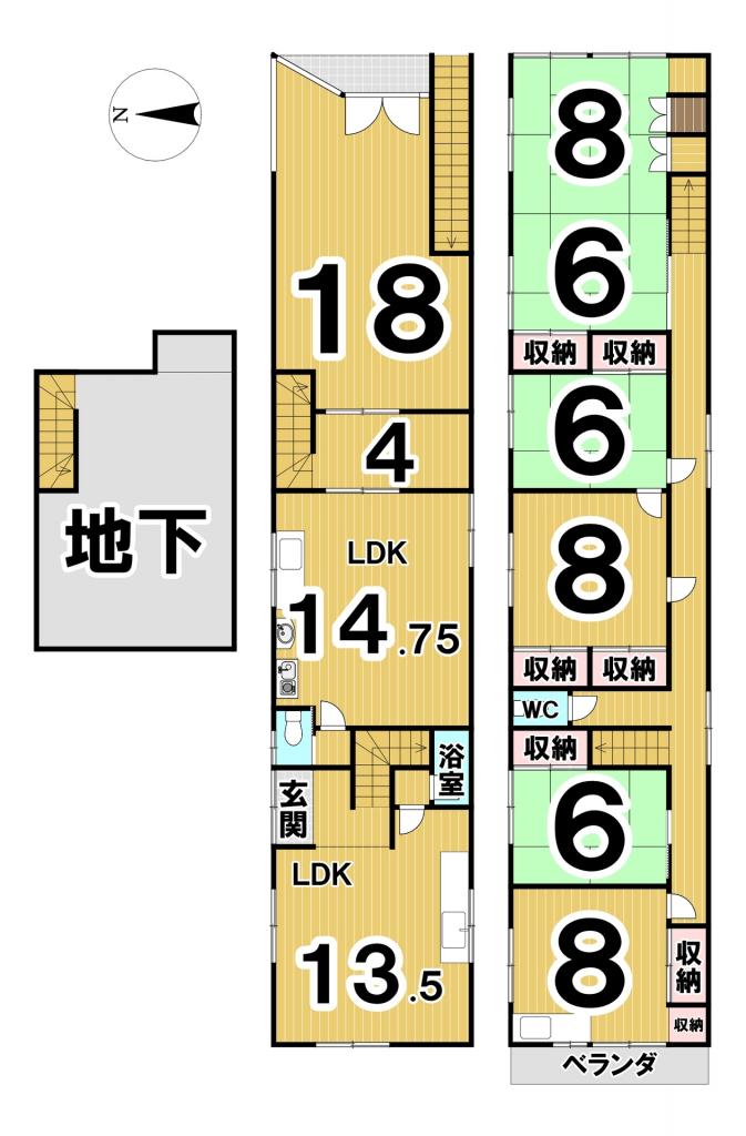 【価格改定】西５条南１３丁目　店舗付中古物件 間取り