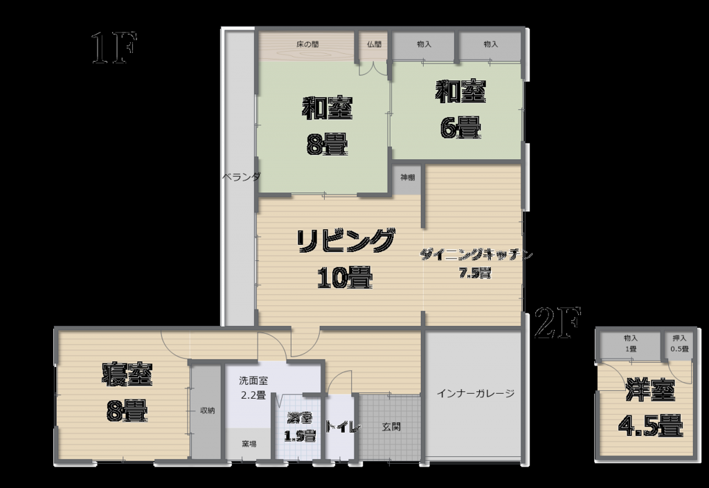 緑陽台北区　ビルトインガレージのある中古住宅 間取り