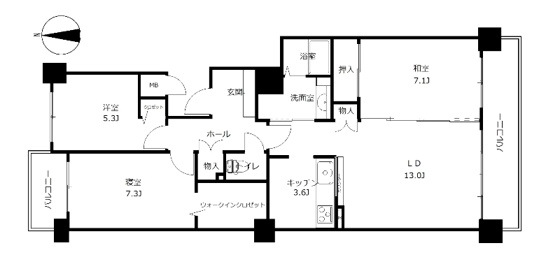 ※商談中※リブウェル大通　４０６号室　３ＬＤＫ 間取り