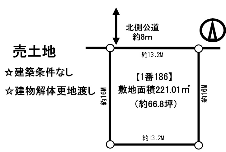 ※商談中※★売土地★　帯広市西17条南4丁目　※価格改定※　建築条件無し　更地渡し  間取り