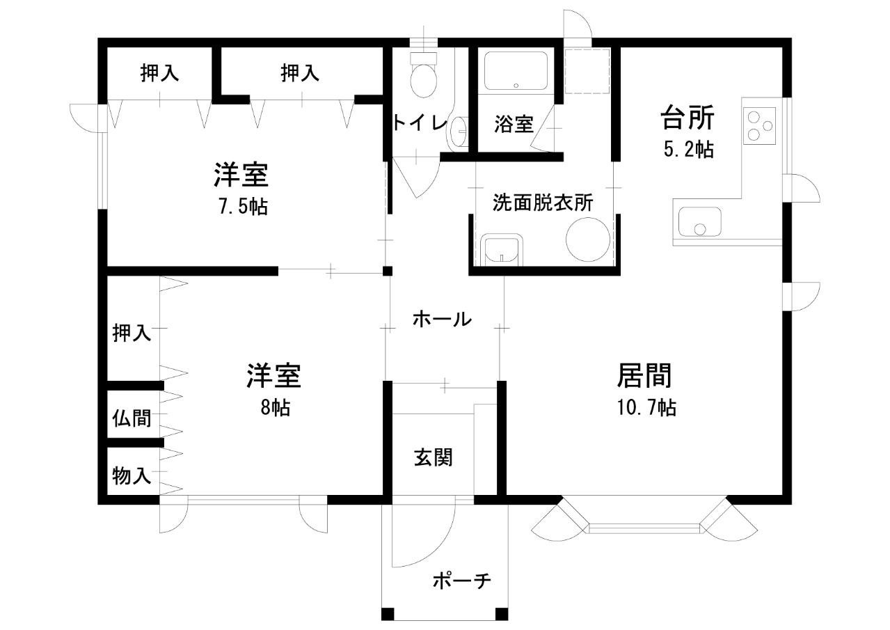 「価格改定」　平家住宅　南向　2LDK　上下水道管越境 間取り