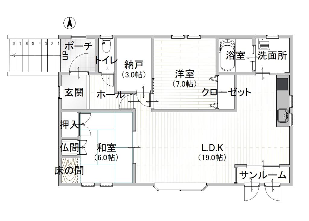 池田町東2条の平屋中古住宅　土地139坪 間取り