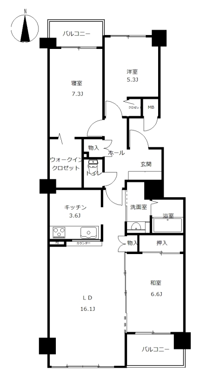 ※商談中※リブウェル大通　４０６号室　３ＬＤＫ 間取り