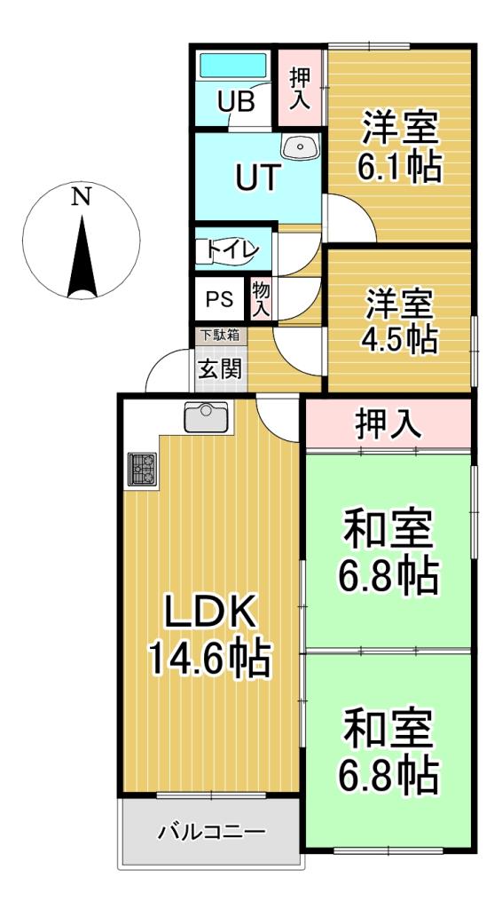4LDKの南向き◎　コーポ光南第一　412号室 間取り