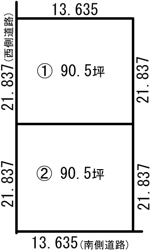 西2線166-38 ① 150万円 90.5坪  間取り