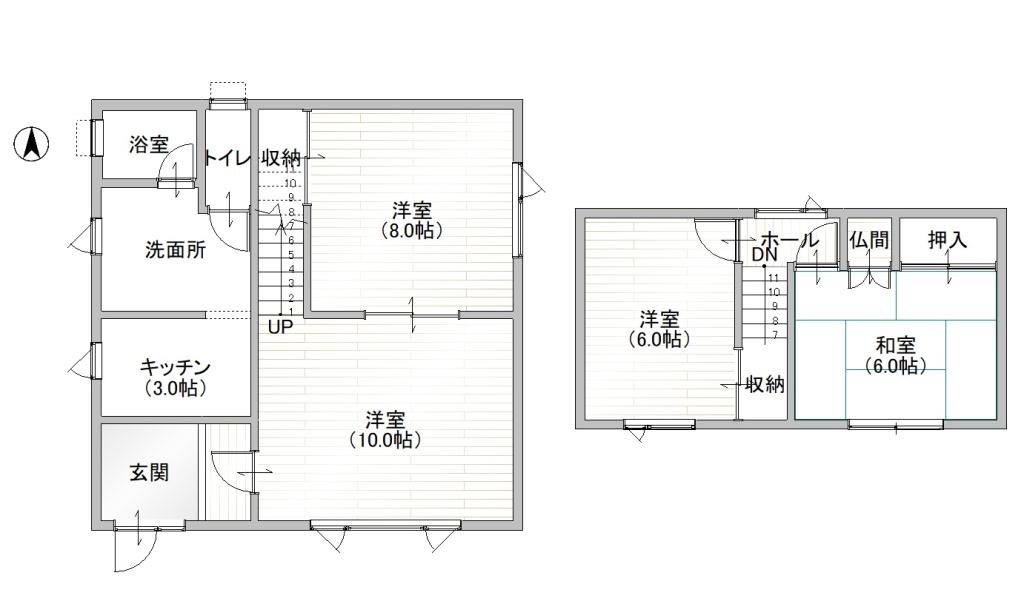 帯広市西12条南12丁目の中古住宅　旗竿地 間取り