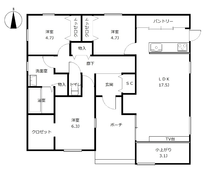 【東7南14】便利な立地のモダンな平屋【小・中学校徒歩10分圏内】 間取り