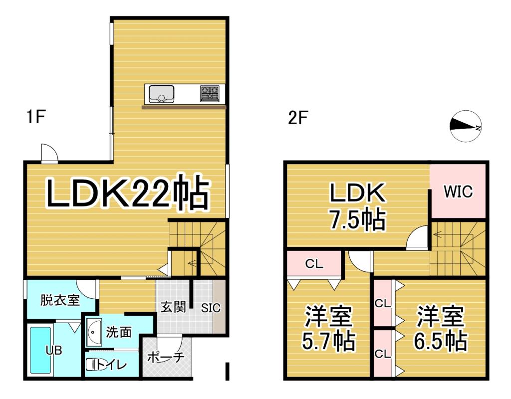 【新築】　中鈴蘭北6丁目　B棟  間取り