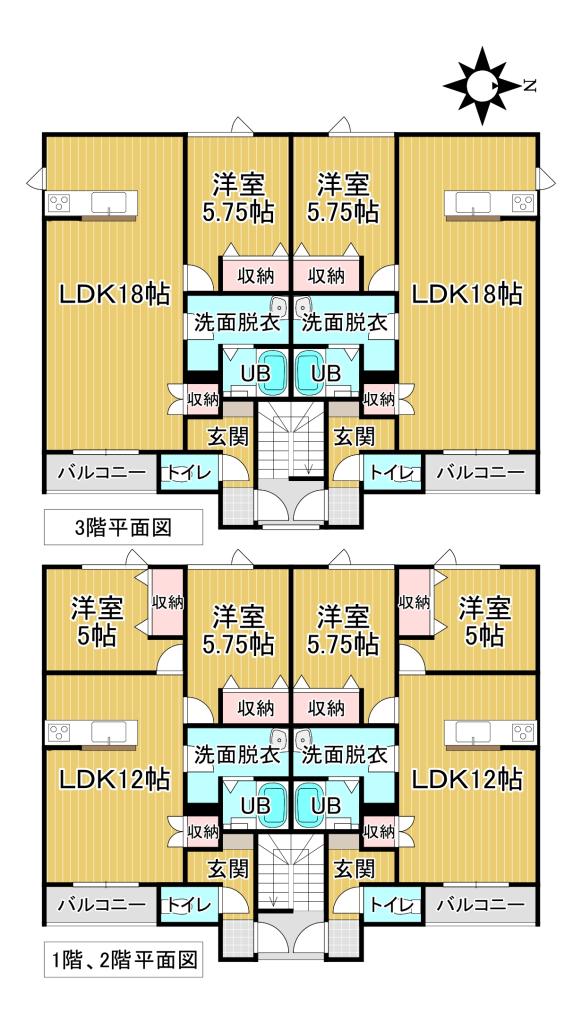 ♪２ＬＤＫ4戸、１ＬＤＫ2戸♪西１５南１２＿新築アパート 間取り