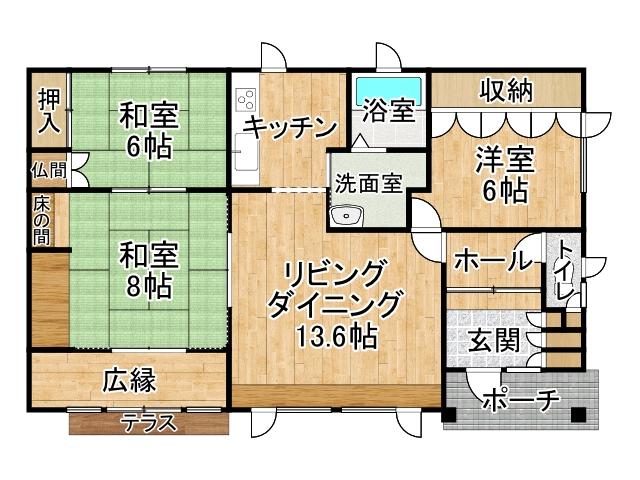 西２１条南４丁目【南東角地！西帯エリアの３ＬＤＫ平家建て！】 間取り