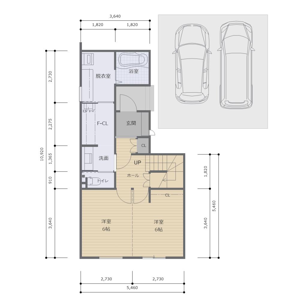 【新築】無垢と造作が心地よい『２階リビングの家』 間取り