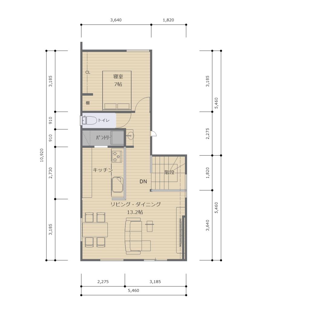 【新築】無垢と造作が心地よい『２階リビングの家』 内観