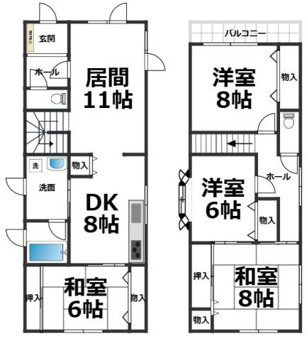 【中古住宅】　帯広市緑ヶ丘2条通　駐車2台可能　大型地下あり  間取り