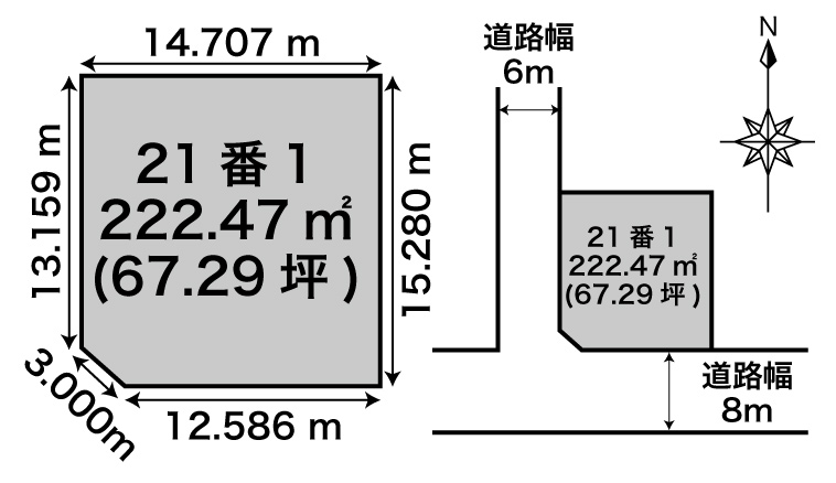 【仲介手数料無料】解体更地渡し 南西角地 約67坪 音更町柳町北区 間取り