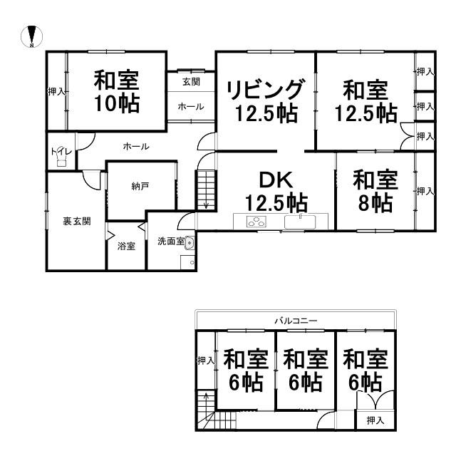 【中古住宅】　上士幌町東4線　６LDK　土地面積約1,005坪 間取り