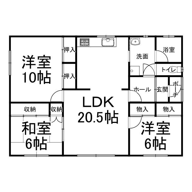【中古住宅】　芽室町東2条南7丁目　3LDKの平家・駐車5台可能 間取り