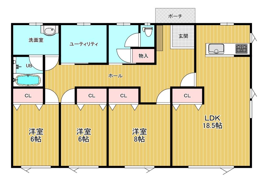 【売⼀⼾建住宅】　帯広市昭和町　中古平屋住宅 間取り