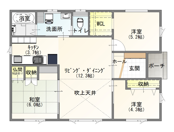 【築10年　3LDK平屋住宅】帯広市西17条北2丁目　角地 間取り