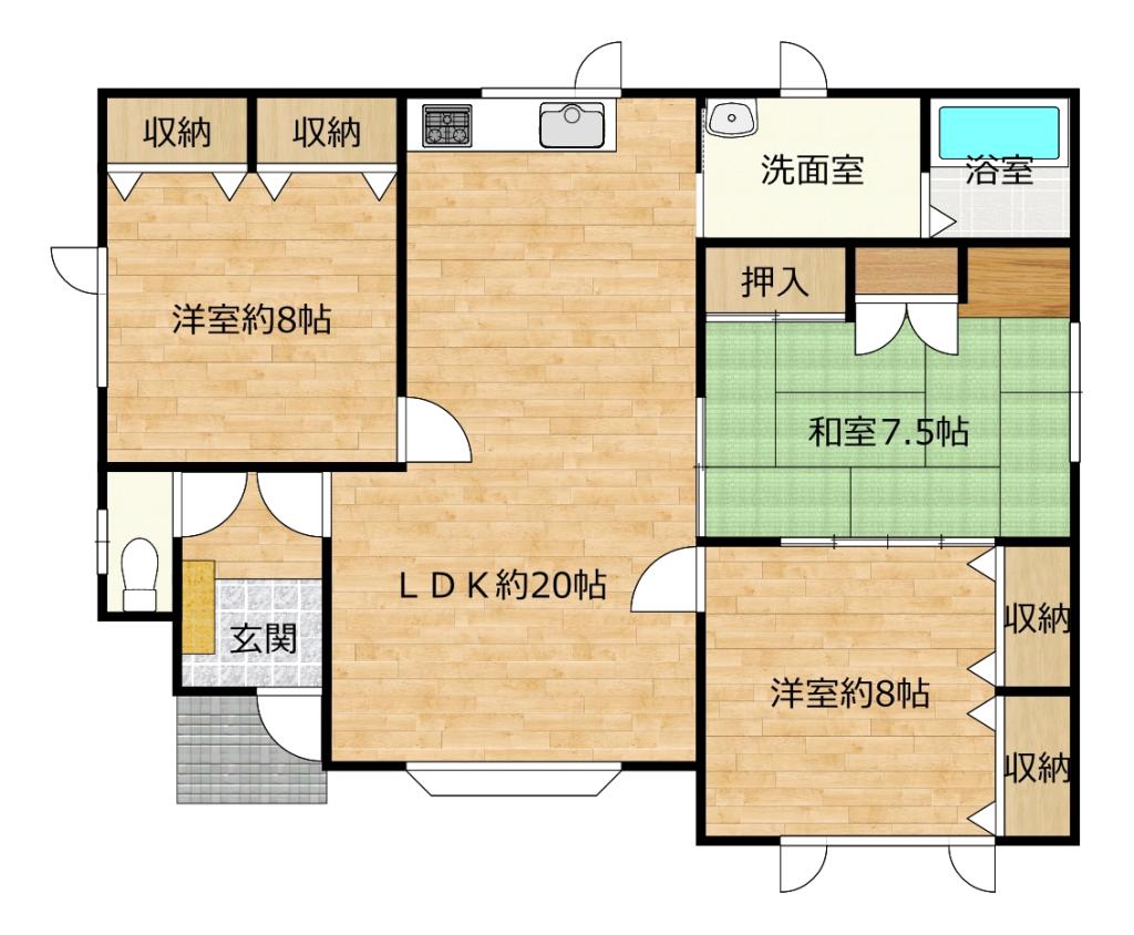 【閑静な住宅街の平家住宅】池田町東2条7-33 間取り