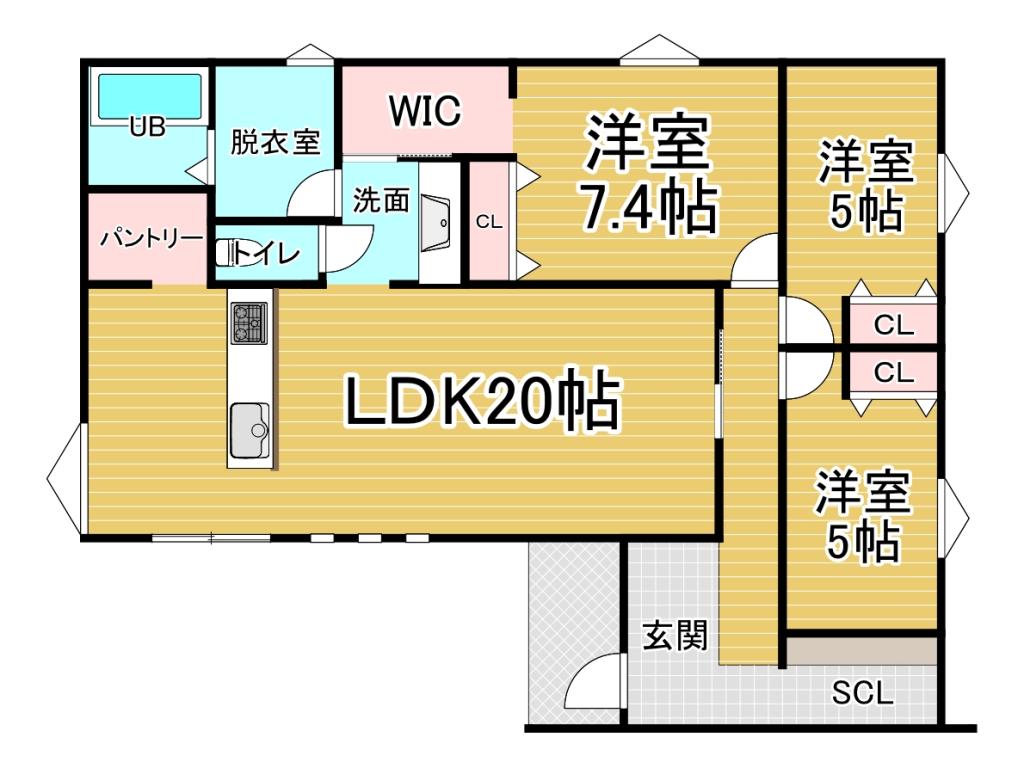 【新築平屋住宅　角地】　音更町南鈴蘭北2丁目  間取り