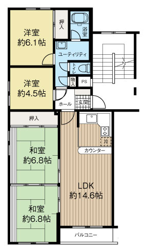 コーポ光南第一　南東角部屋　４LDK 間取り