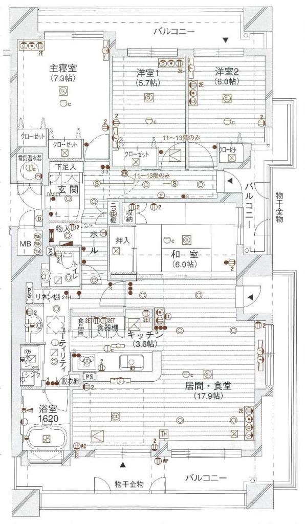 パシフィック西６条プライム　７階　４ＬＤＫ 間取り