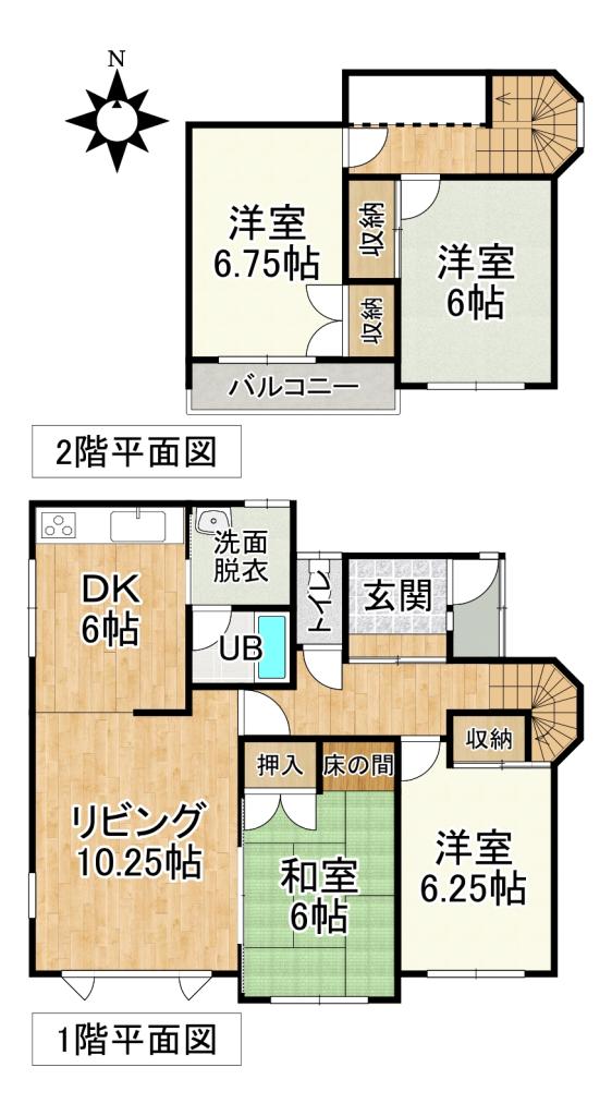 ♪北東角地♪西２５南２＿中古住宅 間取り