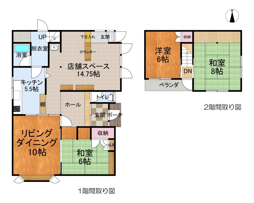 【価格改定】帯広市西18条南4丁目　店舗併用住宅（土地面積 約57坪・延床面積 約33坪） 間取り