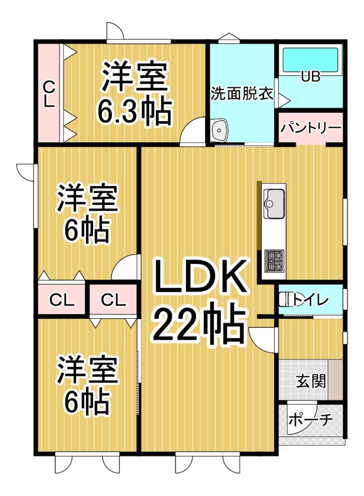 【新築　平屋】　緑陽台南区　B棟 間取り