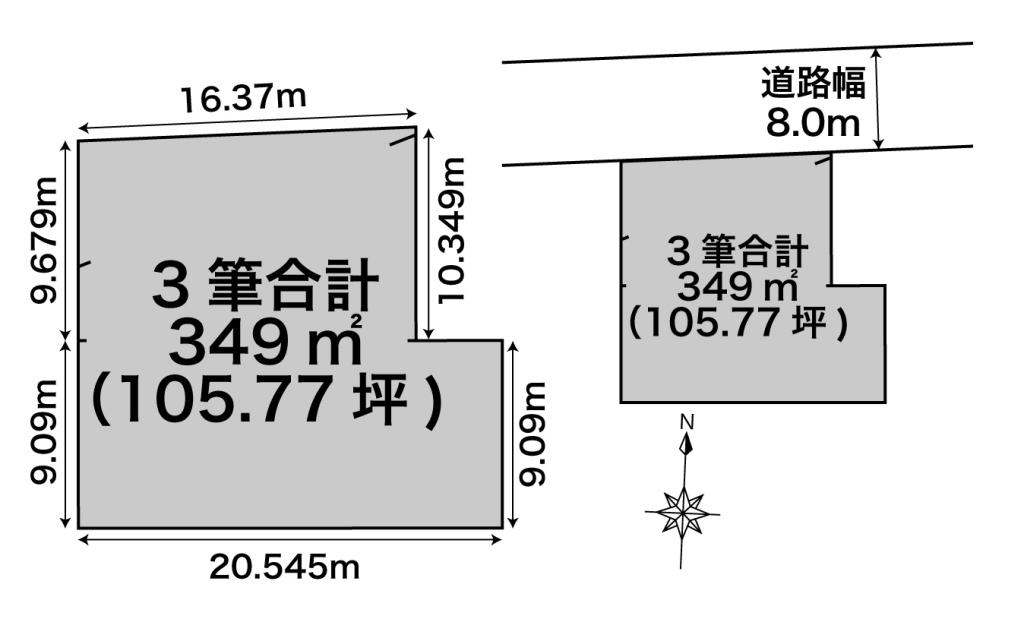 【価格変更】【売土地】解体更地渡し 3筆合計約105坪　幕別町宝町 間取り