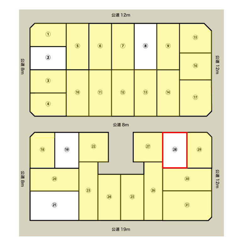   【大型造成地】※フレスポまで徒歩7分！！第1期販売！！　帯広市西4条南34丁目：区画㉘ 間取り