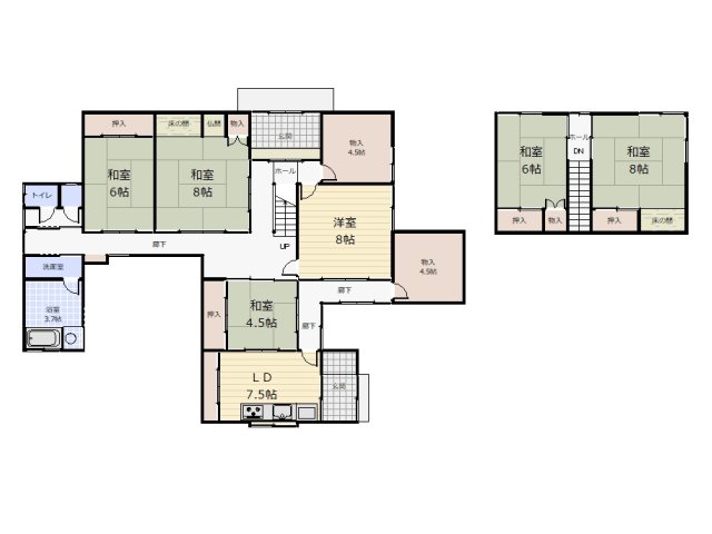 浦幌町厚内１条通４【敷地広々約４５９坪！６ＬＤＫ中古住宅！】 間取り