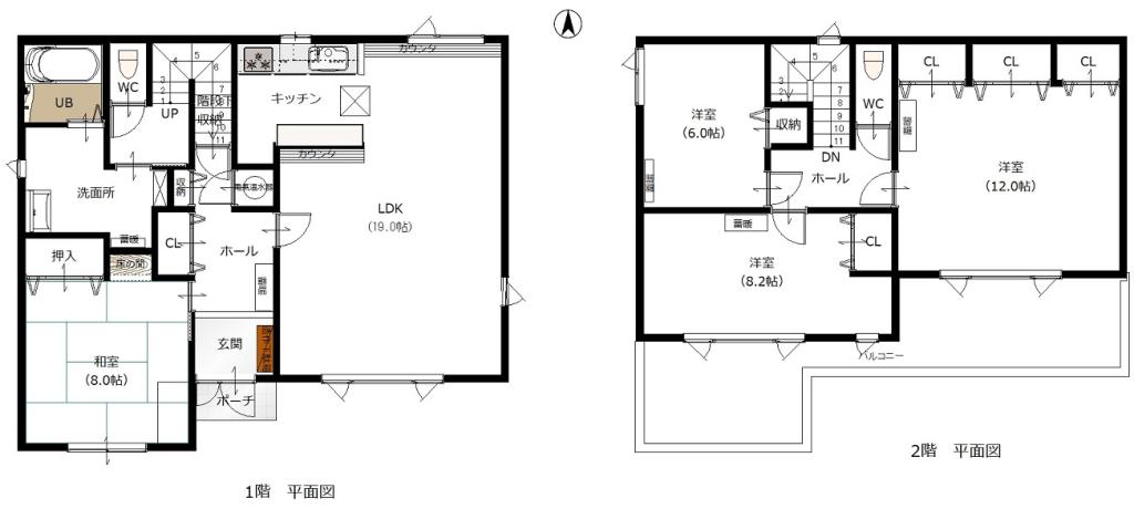 帯広市西17条南40丁目　南向きの売家　　3台用カーポート 間取り